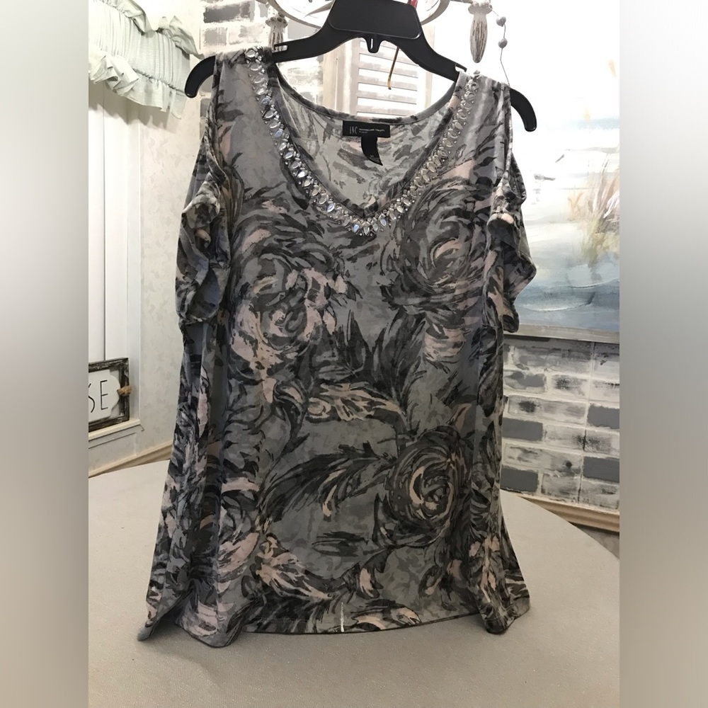 INC International Concepts Jeweled neckline Top Blouse